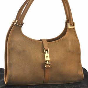 GUCCI Jackie Shoulder HandBag Suede Leather Brown